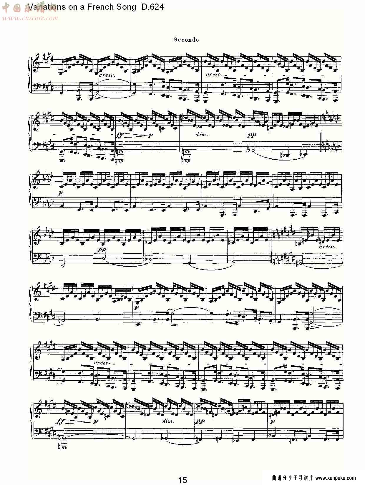 variations on a french song d.624  法国歌曲变鸣曲d.624（三）总谱第5页