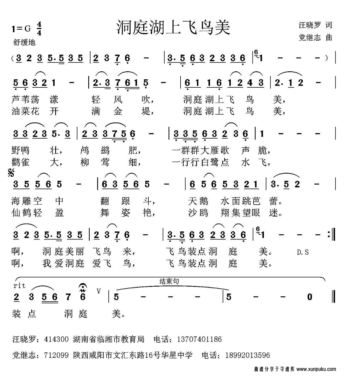 洞庭湖上飞鸟美简谱