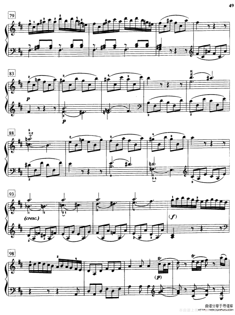 d大调奏鸣曲（k.576）钢琴谱第5页