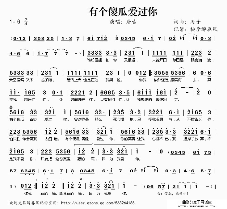 有个傻瓜爱过你简谱