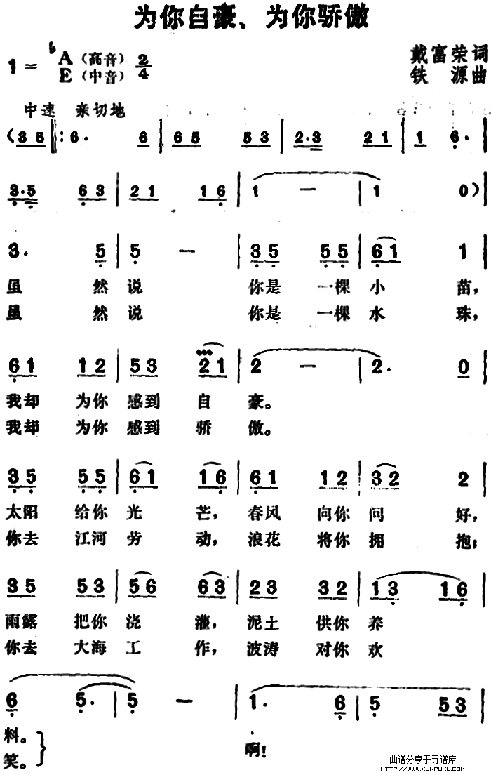 为你自豪、为你骄傲简谱第1页