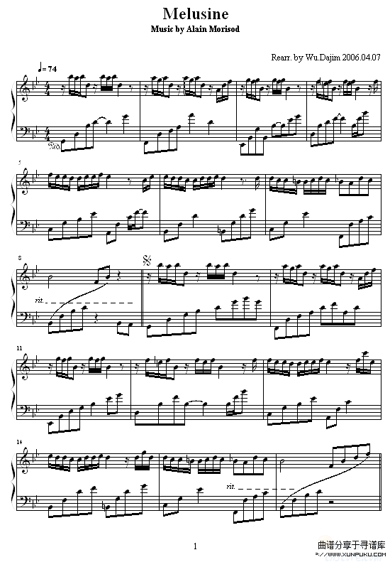 Melusine-Alain Morisod钢琴谱第1页