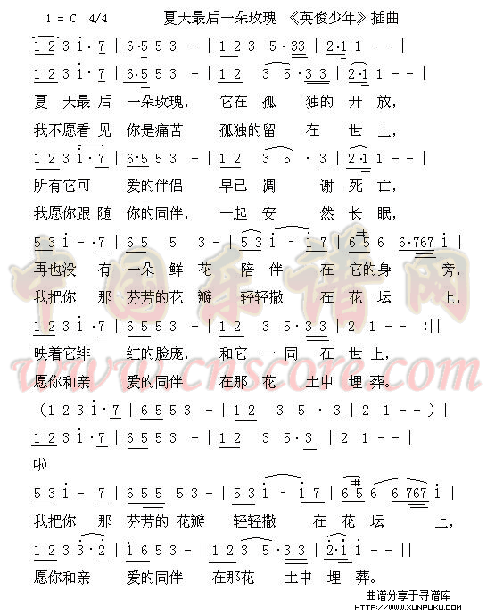 夏天最后一朵玫瑰简谱