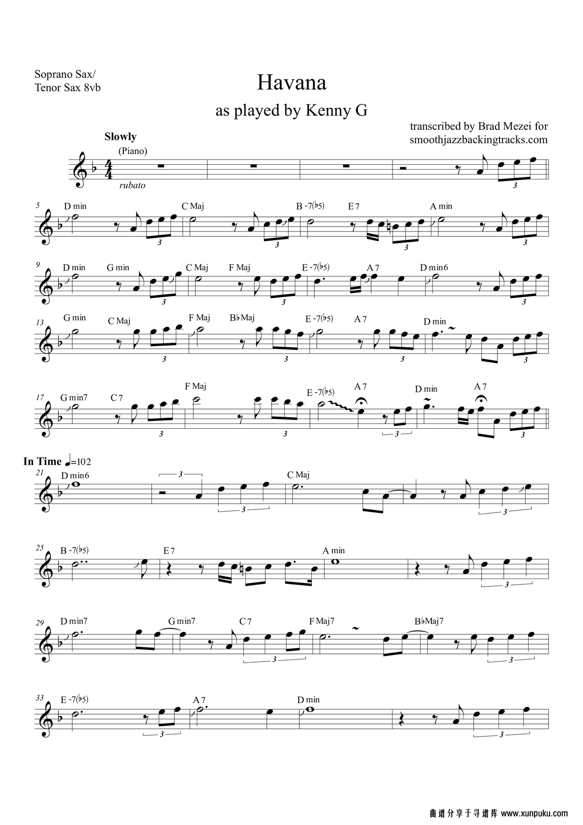 havana（高音萨克斯/次中音萨克斯 8vb）萨克斯谱第1页