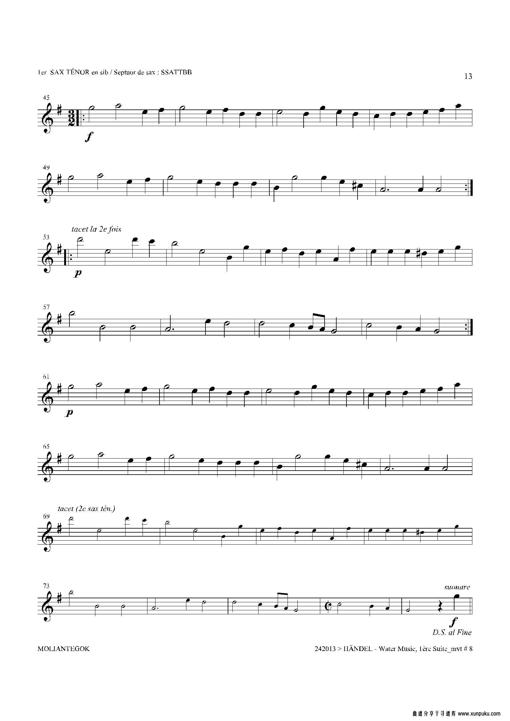 water music（hwv.348 no.1）（第一次中音萨克斯）萨克斯谱第12页