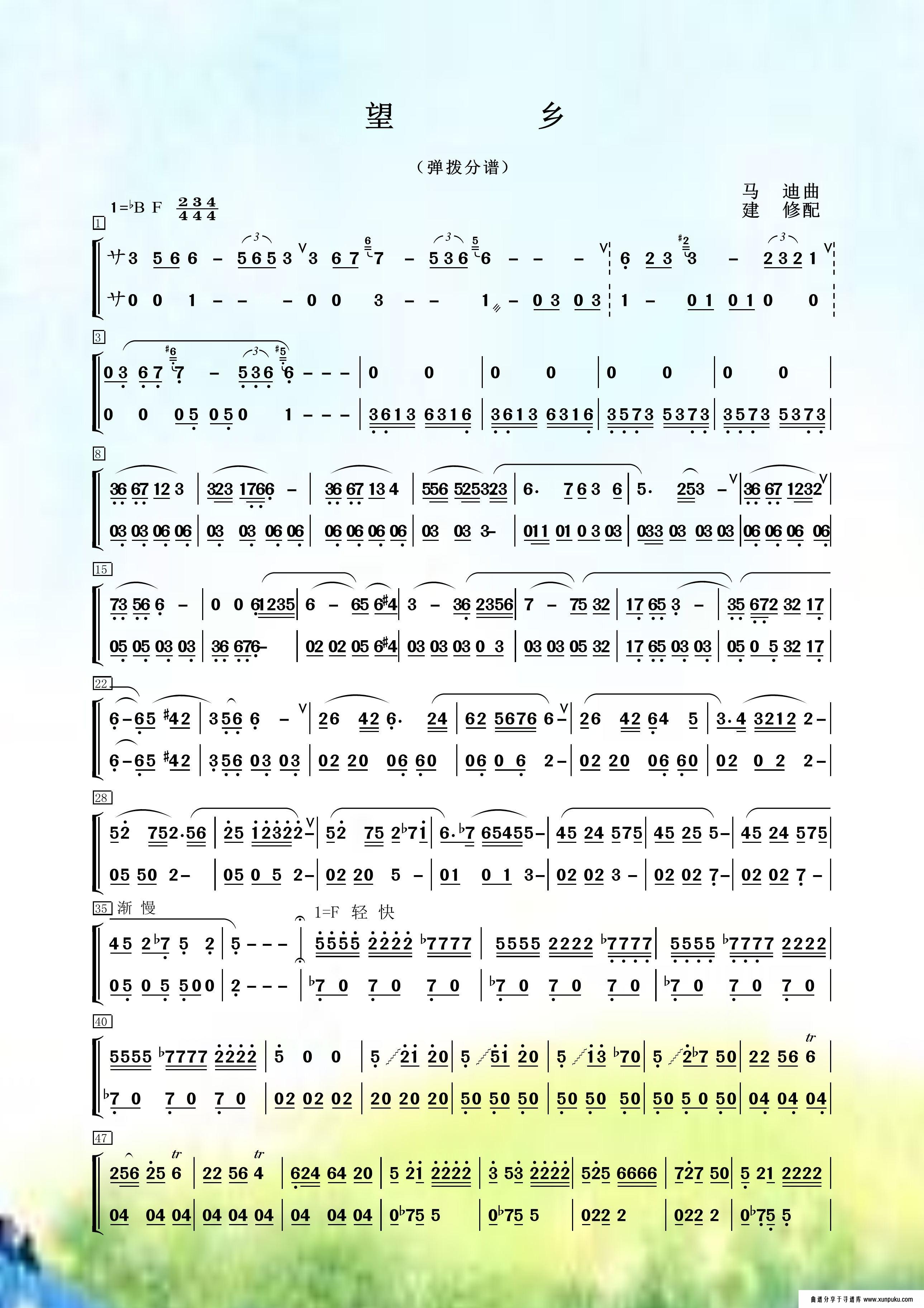 望乡（弹拨分谱）其他曲谱第1页