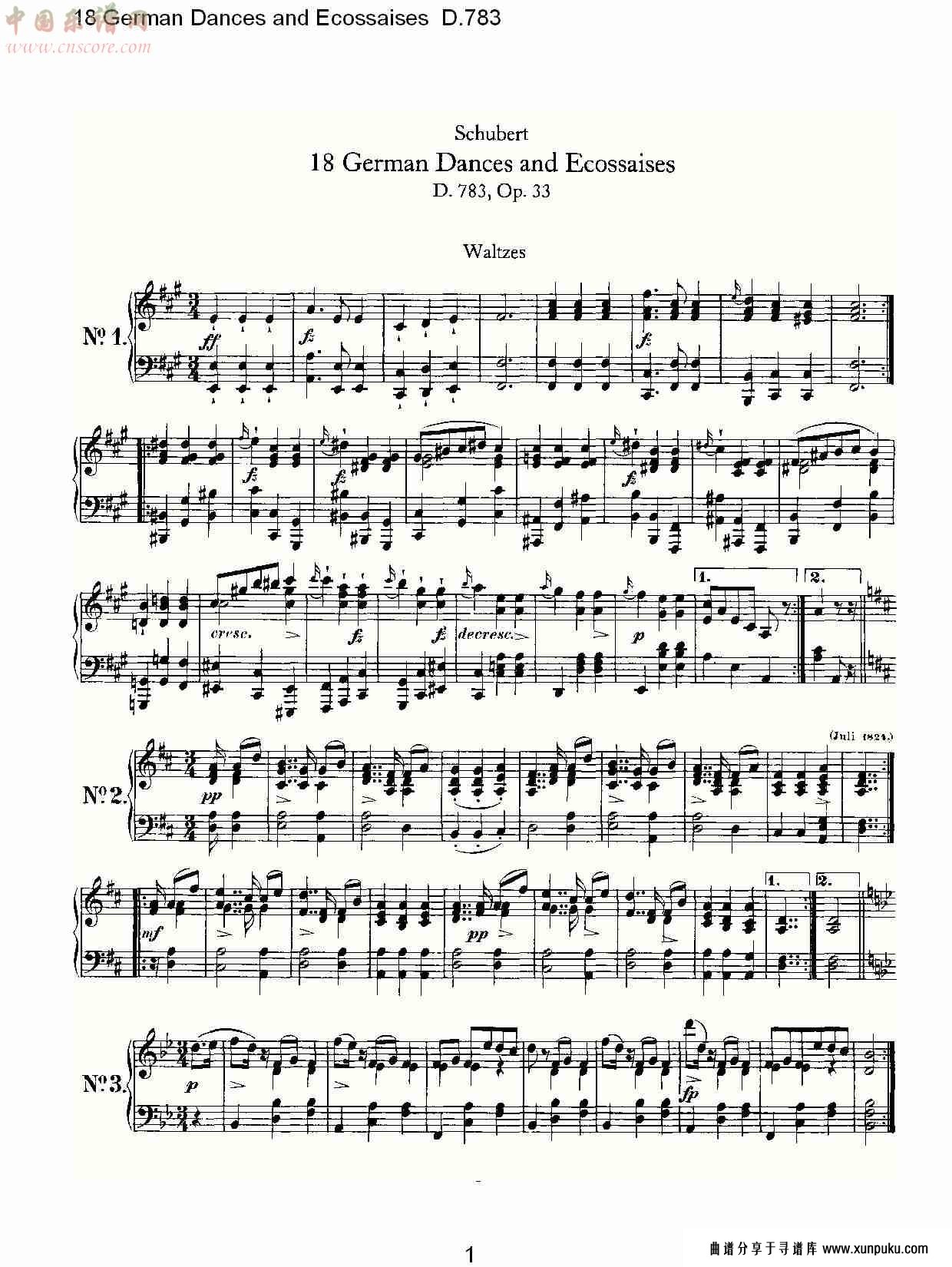 18德国舞曲与 ecossaises  d.783（一）总谱第1页