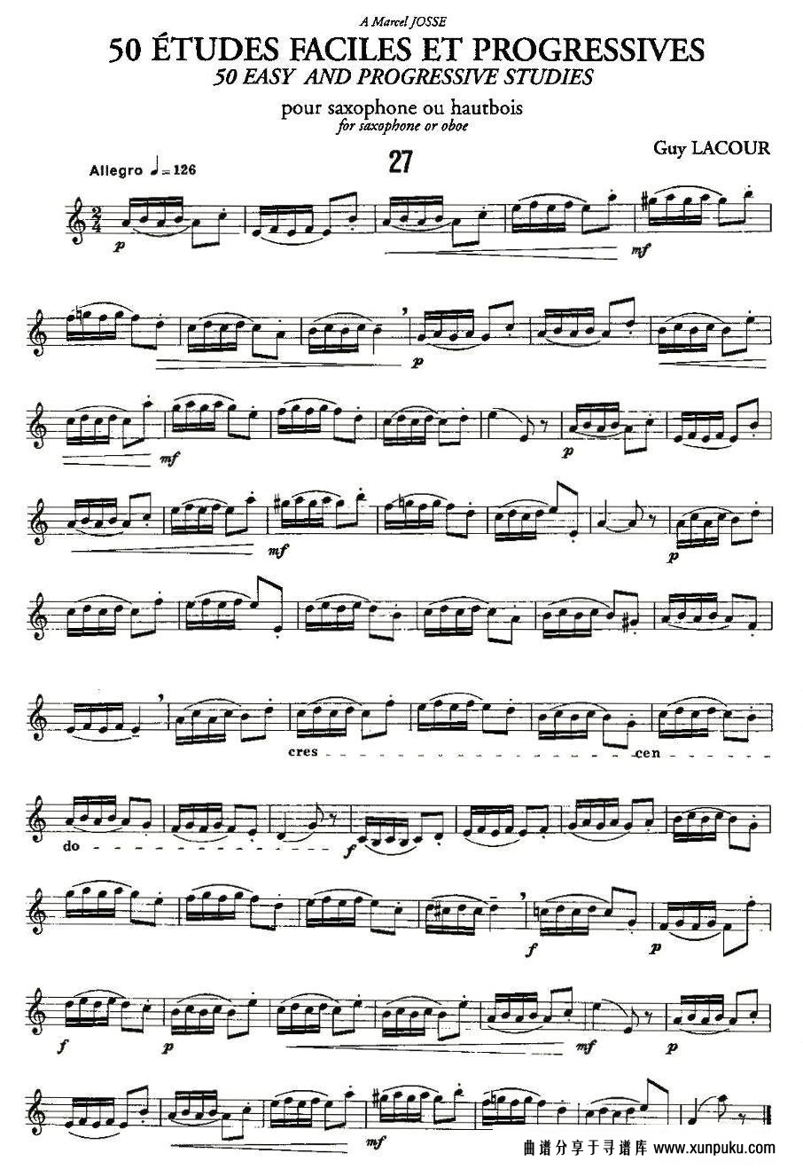 Guy Lacour 50 首萨克斯练习曲之27萨克斯谱