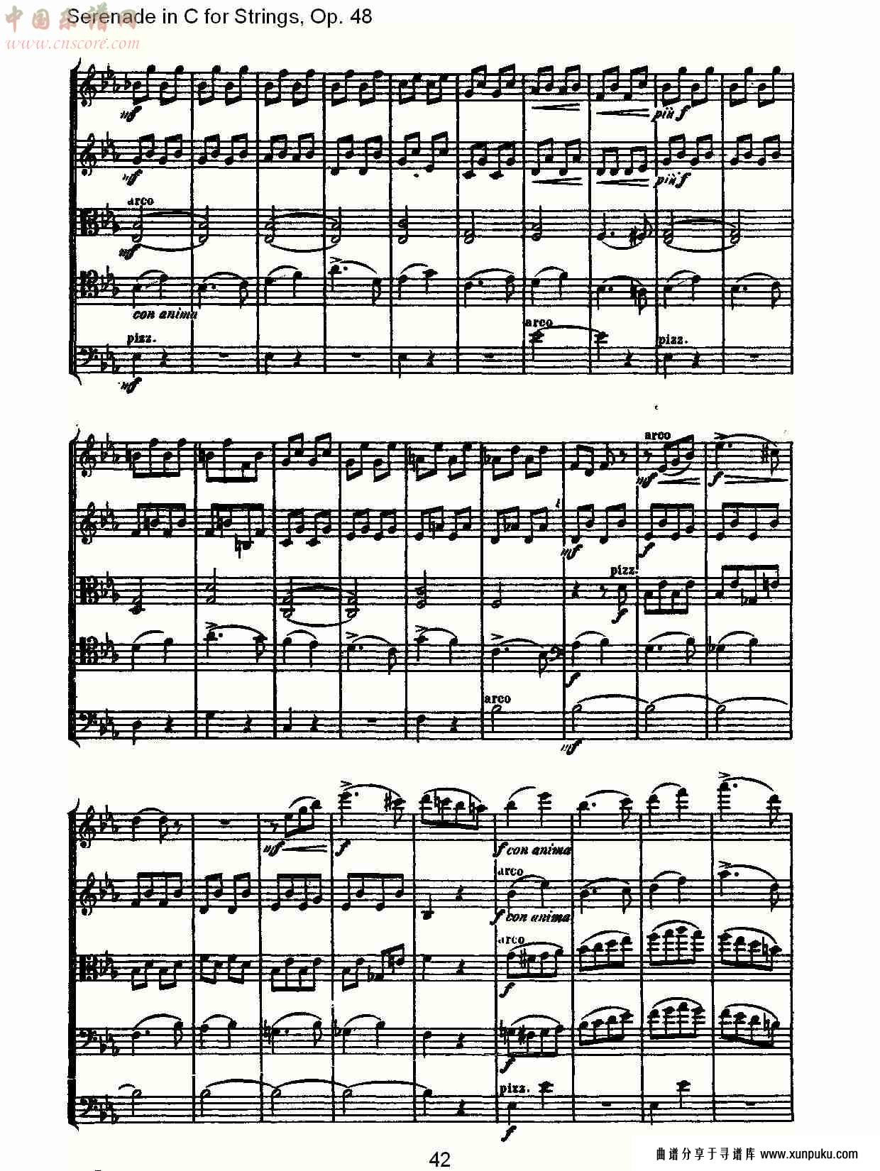 serenade in c for strings, op.48  c调弦乐小夜曲，op.48（九）总谱第2页