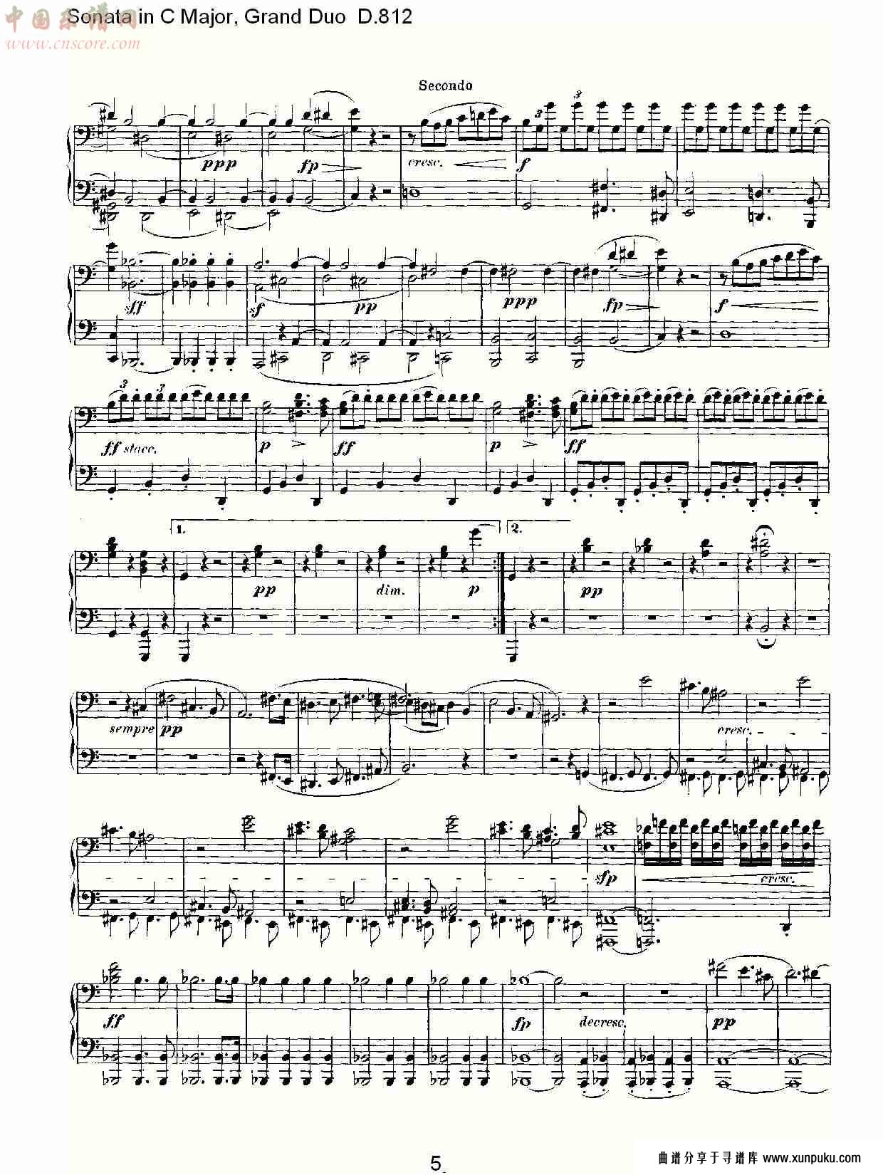 ｃ大调奏鸣曲，盛大的二重奏d.812（一）总谱第5页