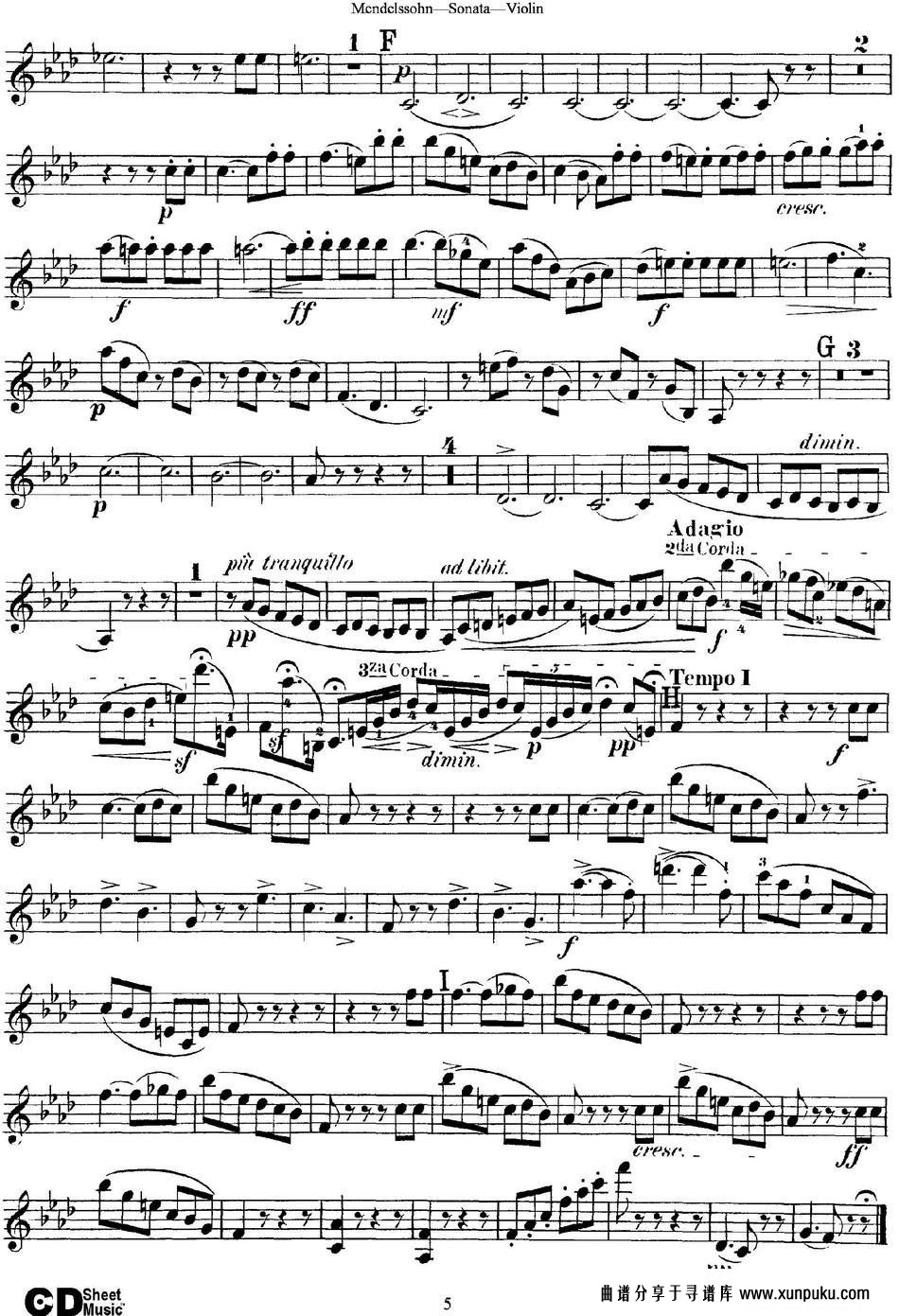 mendelssohn violin sonata小提琴谱第5页