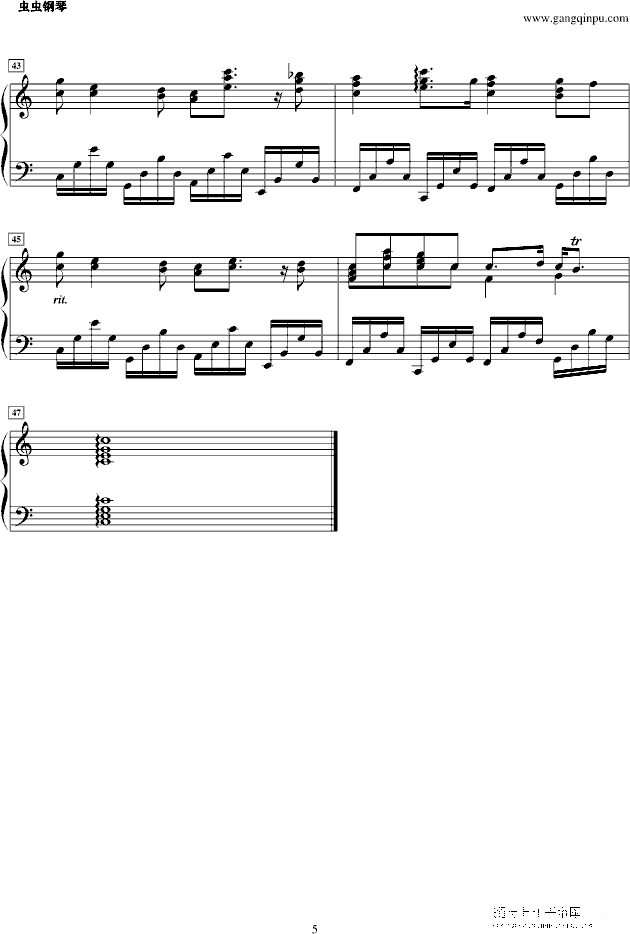 canon adapted for piano, original 卡农巴洛克原版的钢琴变奏钢琴谱第5页
