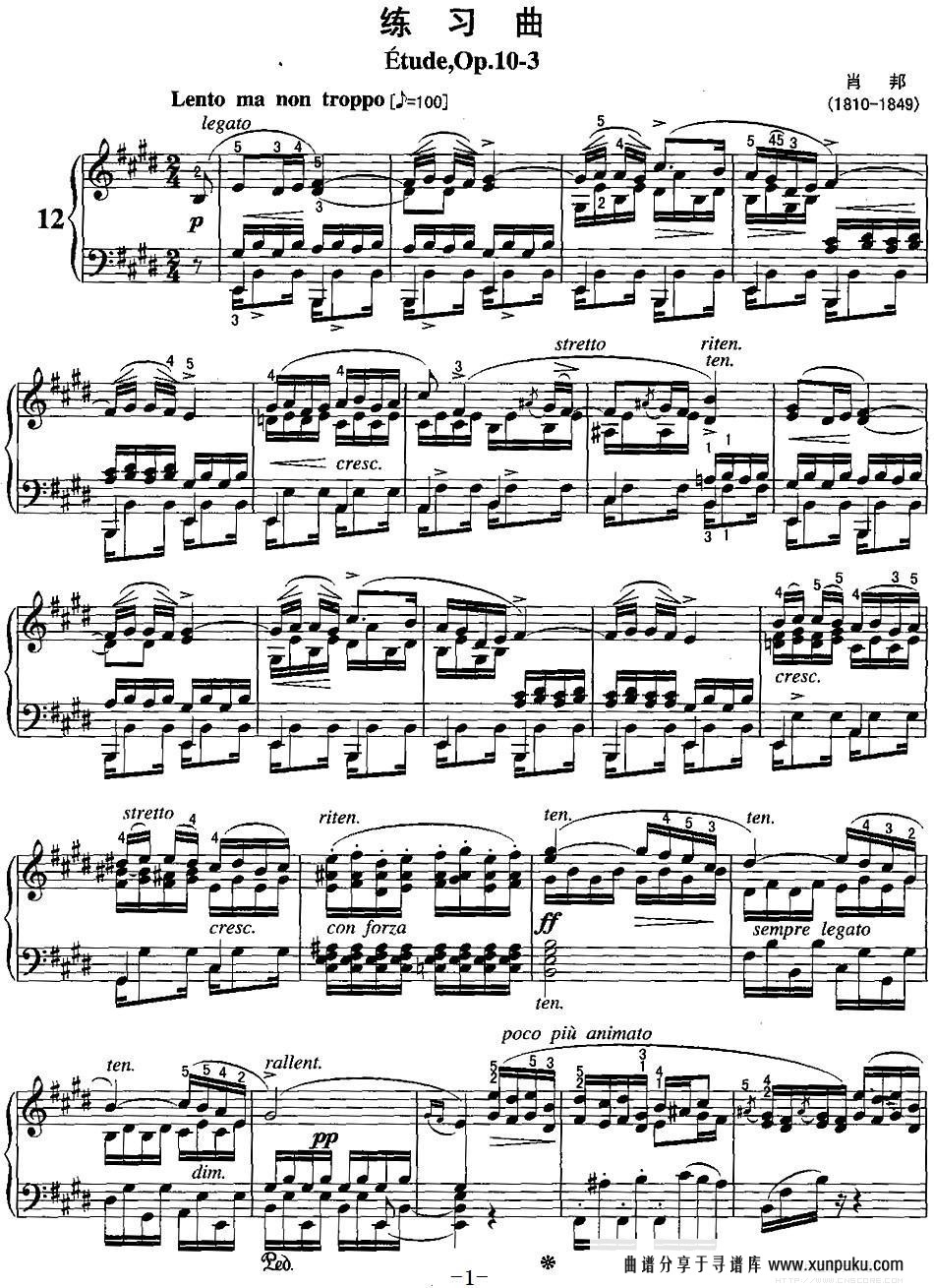 不可不弹的世界钢琴名曲：练习曲钢琴谱第1页