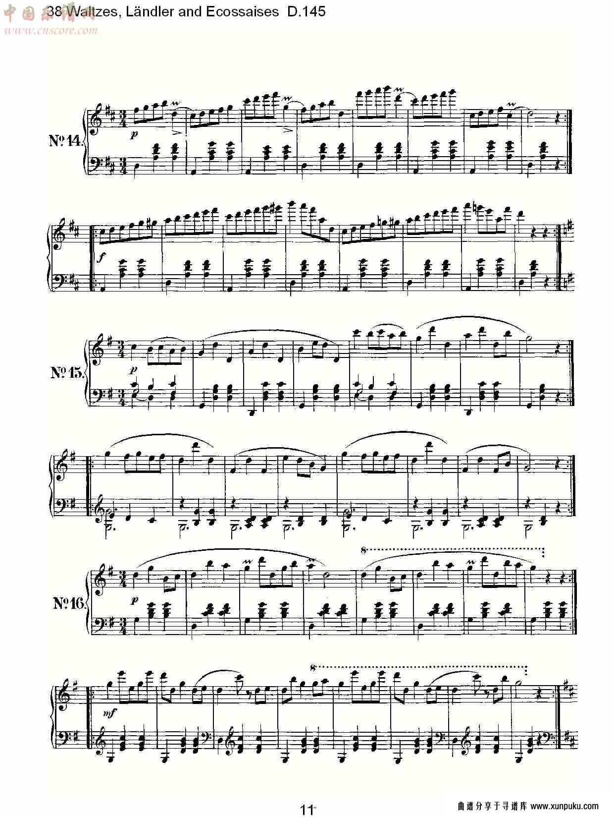 38华尔兹舞曲, ländler and ecossaises d.145（三）总谱第1页