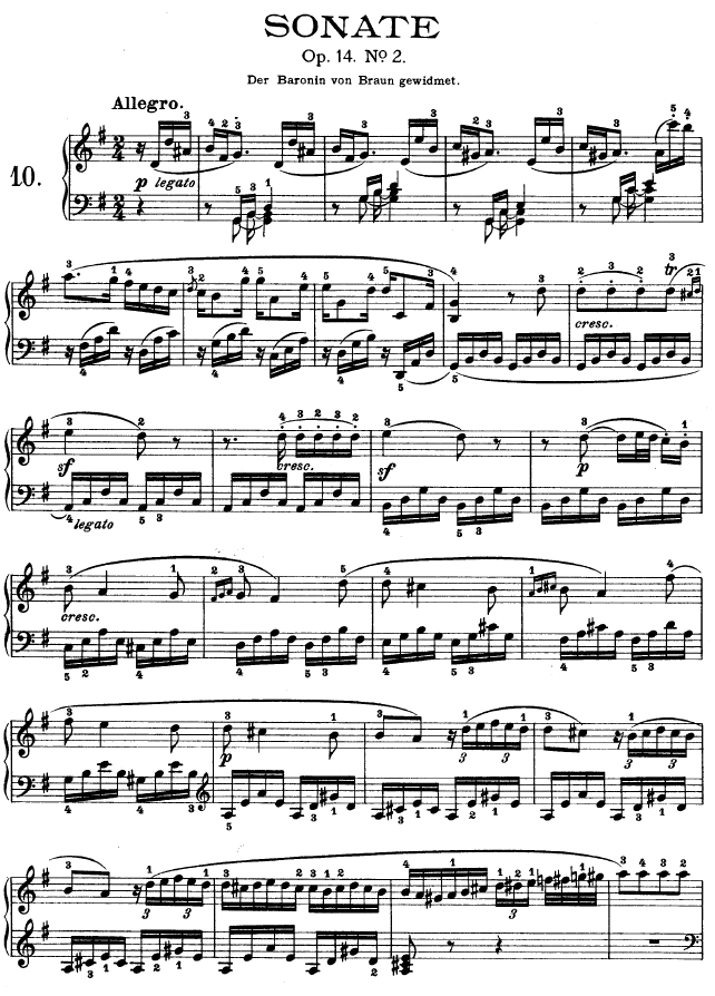 g大调第十钢琴奏鸣曲　op. 14 no2钢琴谱(钢琴曲)钢琴谱第1页