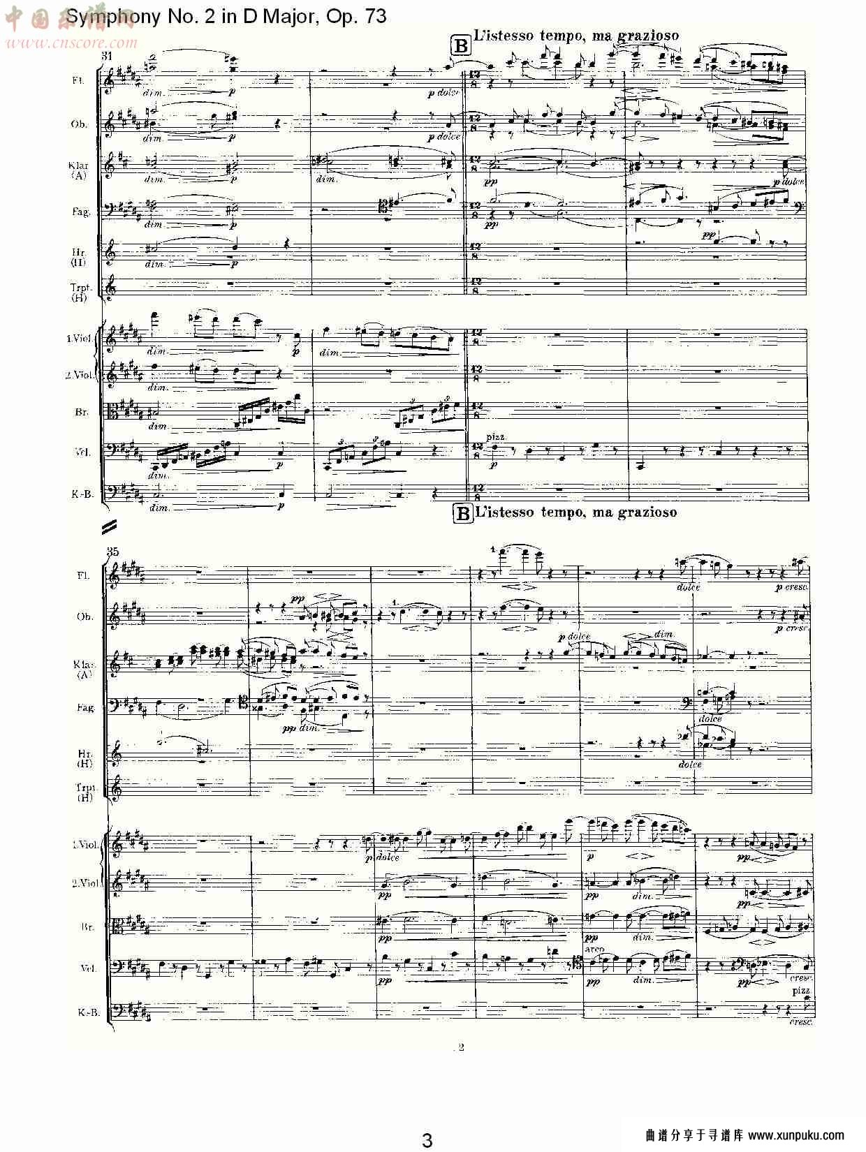 d大调第二交响曲, op.73第二乐章（一）总谱第3页