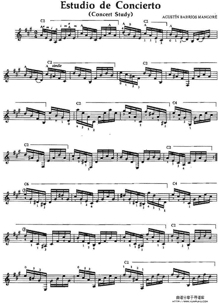 estudio de concierto（古典吉他）吉他谱第1页
