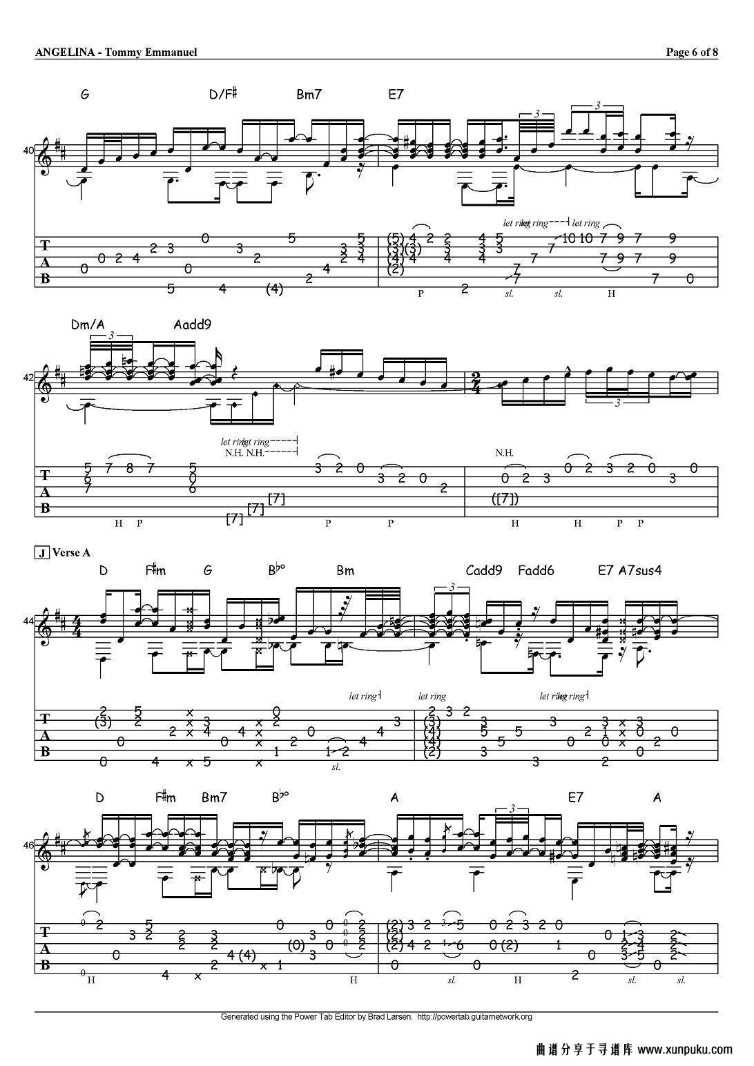 tommy emmanuel：angelina（指弹吉他）吉他谱第6页