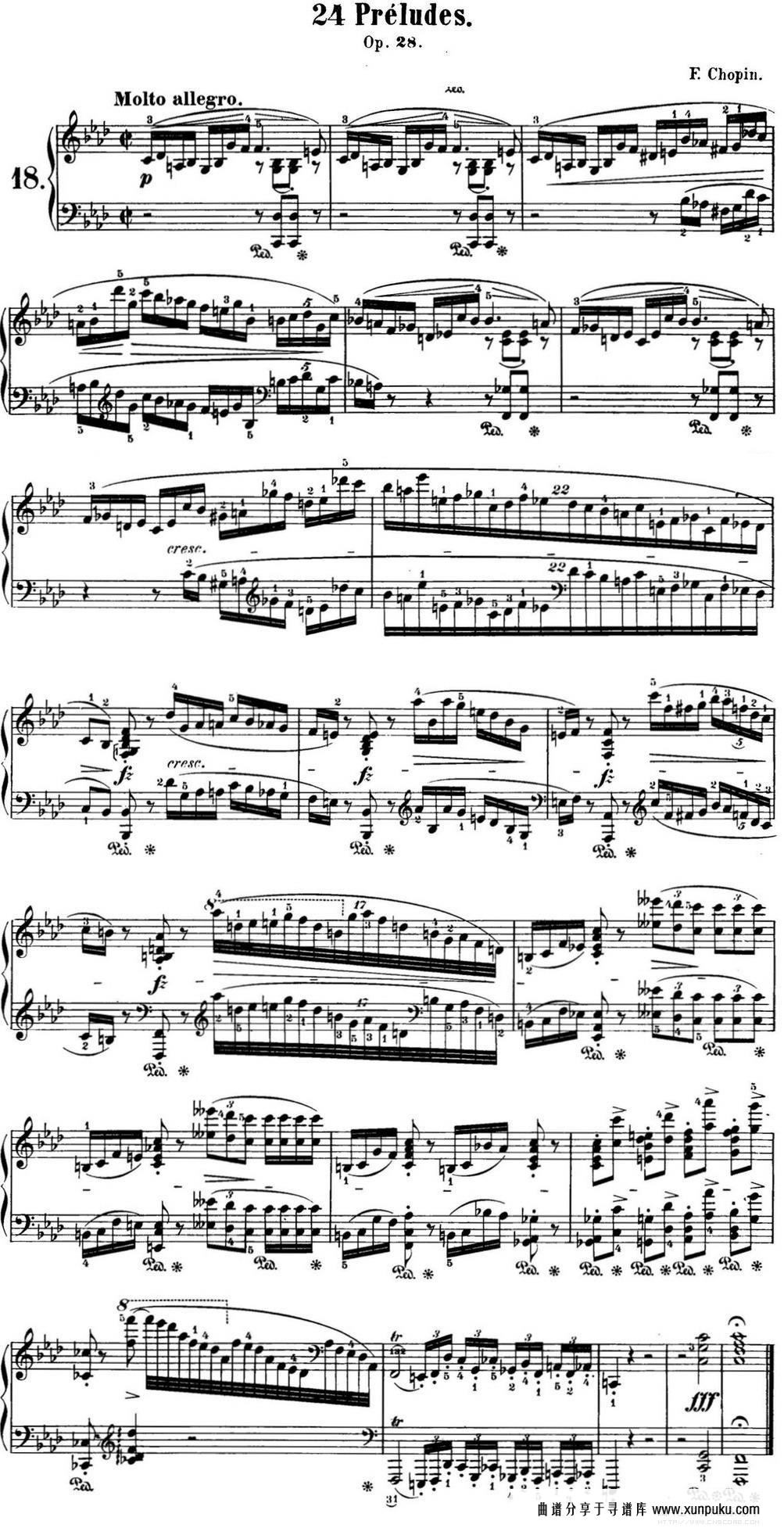 肖邦 24首钢琴前奏曲 Op.28 No.18 F小调钢琴谱