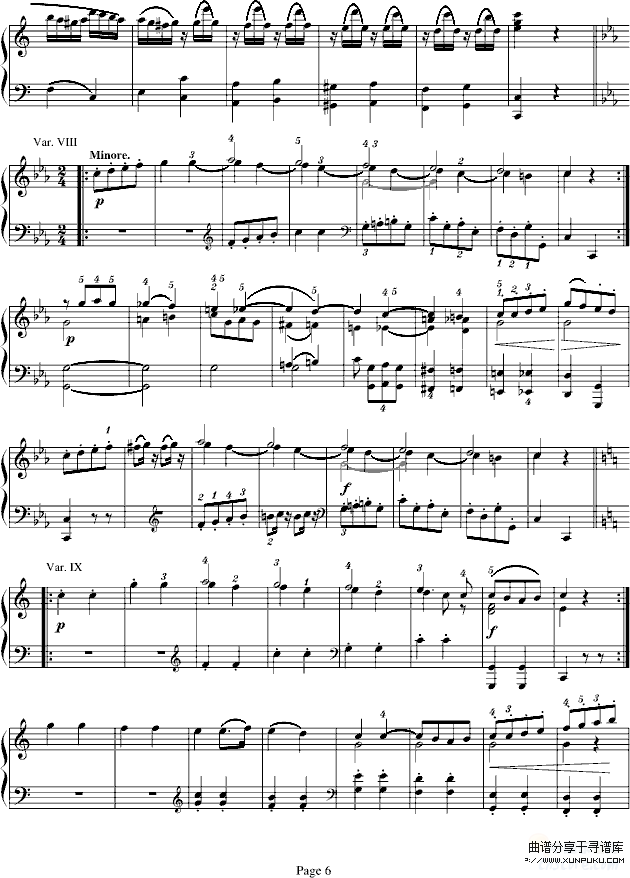 小星星变奏曲K.265(有指法)-莫扎特钢琴谱第6页