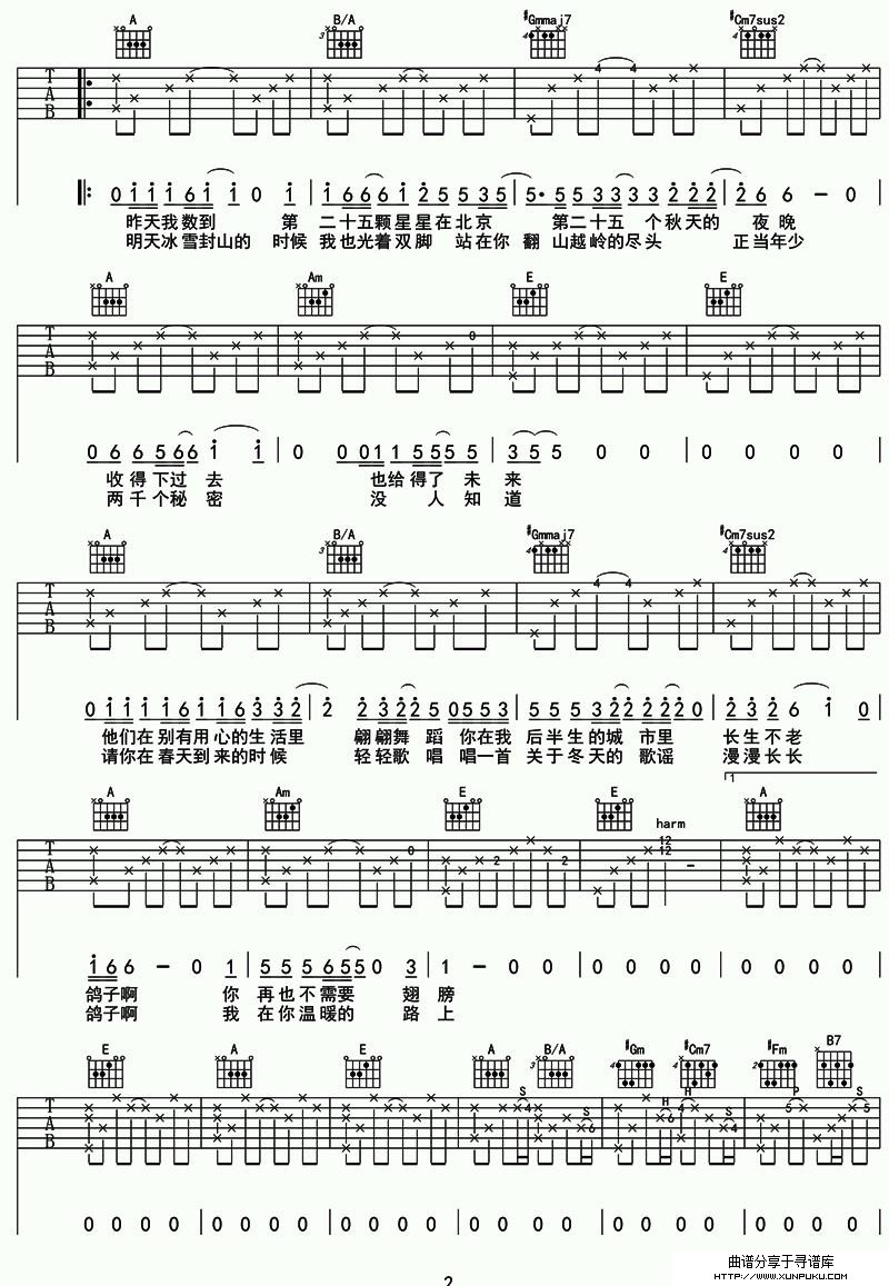 鸽子2吉他谱