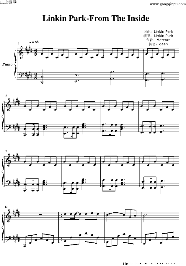from the inside钢琴谱(钢琴曲)钢琴谱第1页