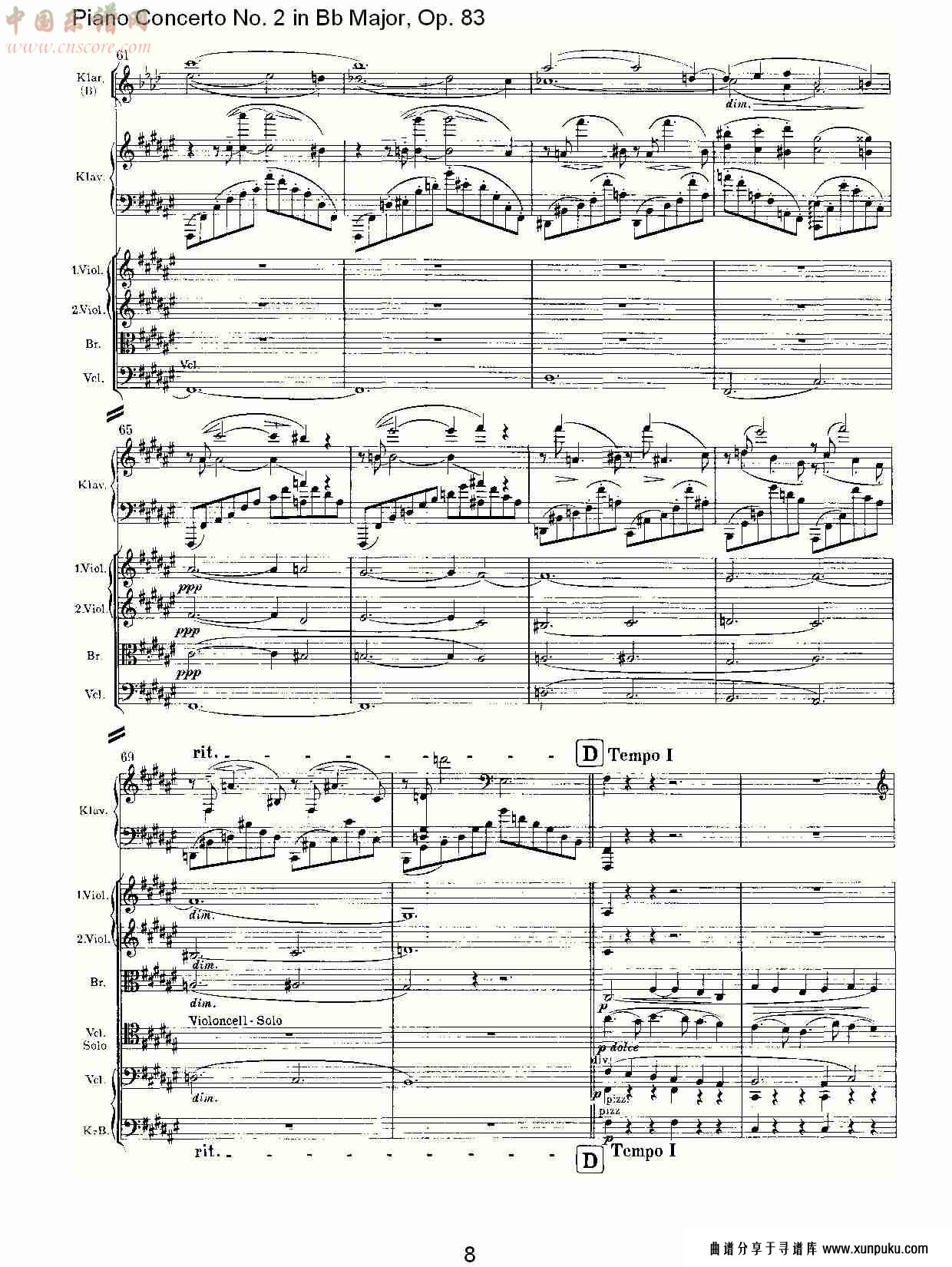 bb大调钢琴第二协奏曲, op.83第三乐章（二）总谱第4页