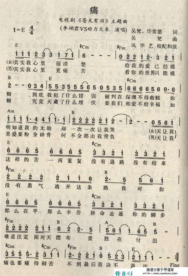 痛——电视剧《苍天有眼主题曲》简谱