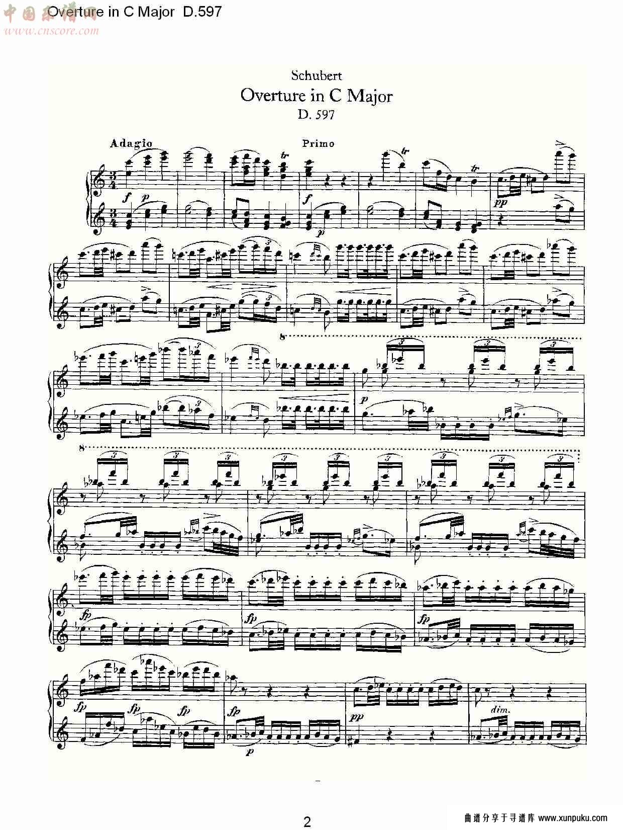 overture in c major d.597  ｃ大调序曲 d.597（一）总谱第2页
