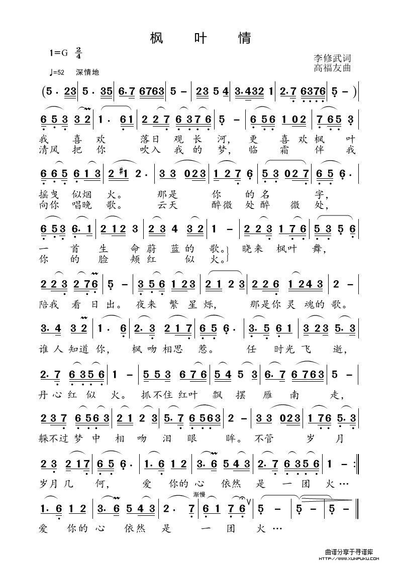 枫叶情简谱