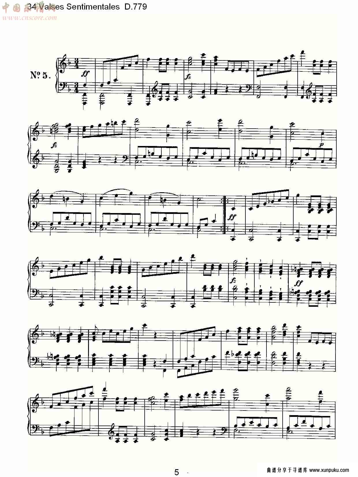 34 valses sentimentales d.779  34伤感圆舞曲d.779（一）总谱第5页