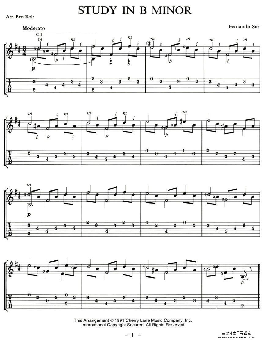 STUDY IN B MINOR吉他谱第1页