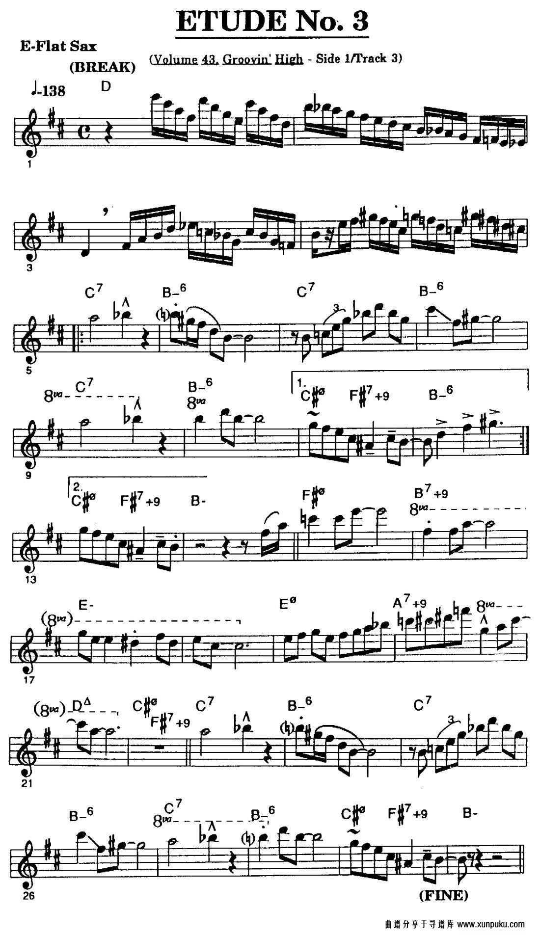 爵士乐超吹练习曲（三）萨克斯谱第1页