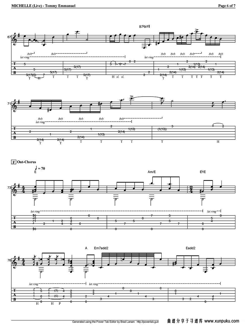 tommy emmanuel：michelle （live）（指弹吉他）吉他谱第6页