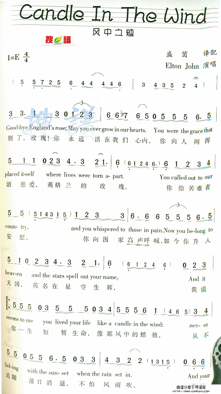 candle in the wind简谱第1页