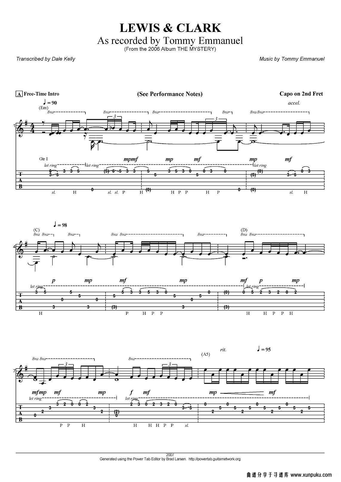 tommy emmanuel：lewis and clark（指弹吉他）吉他谱第1页
