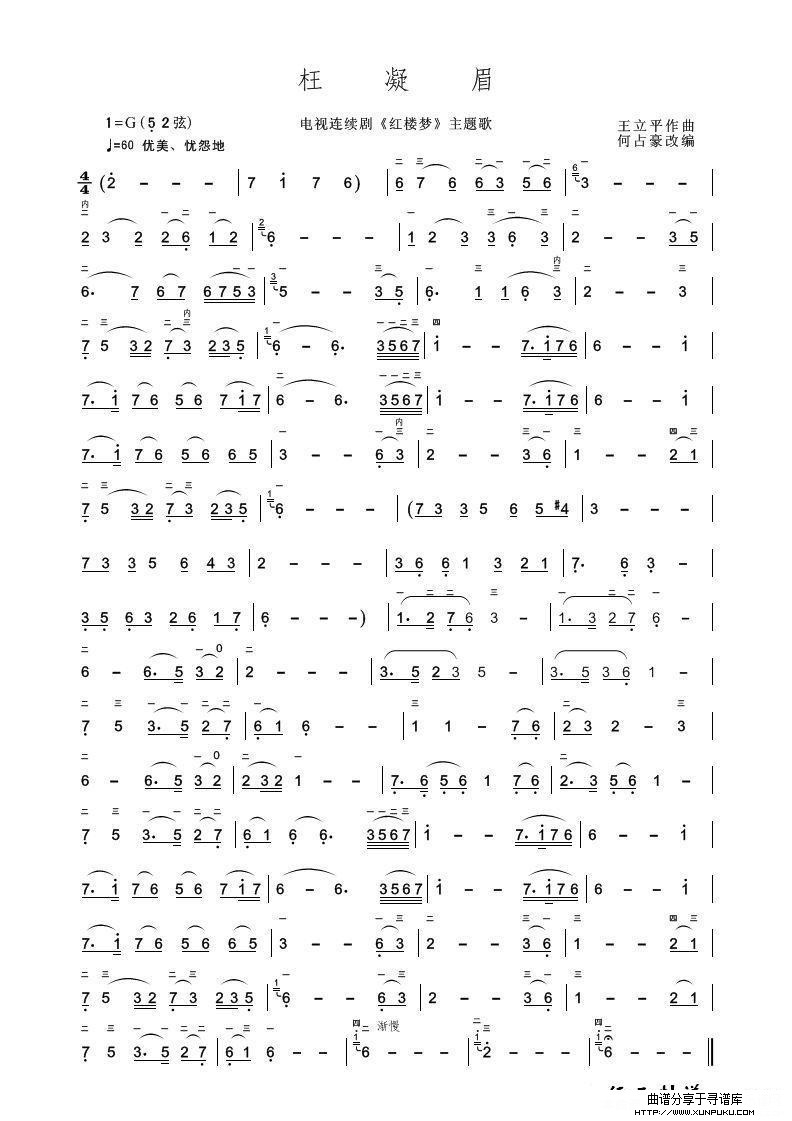枉凝眉（二胡独奏曲）简谱