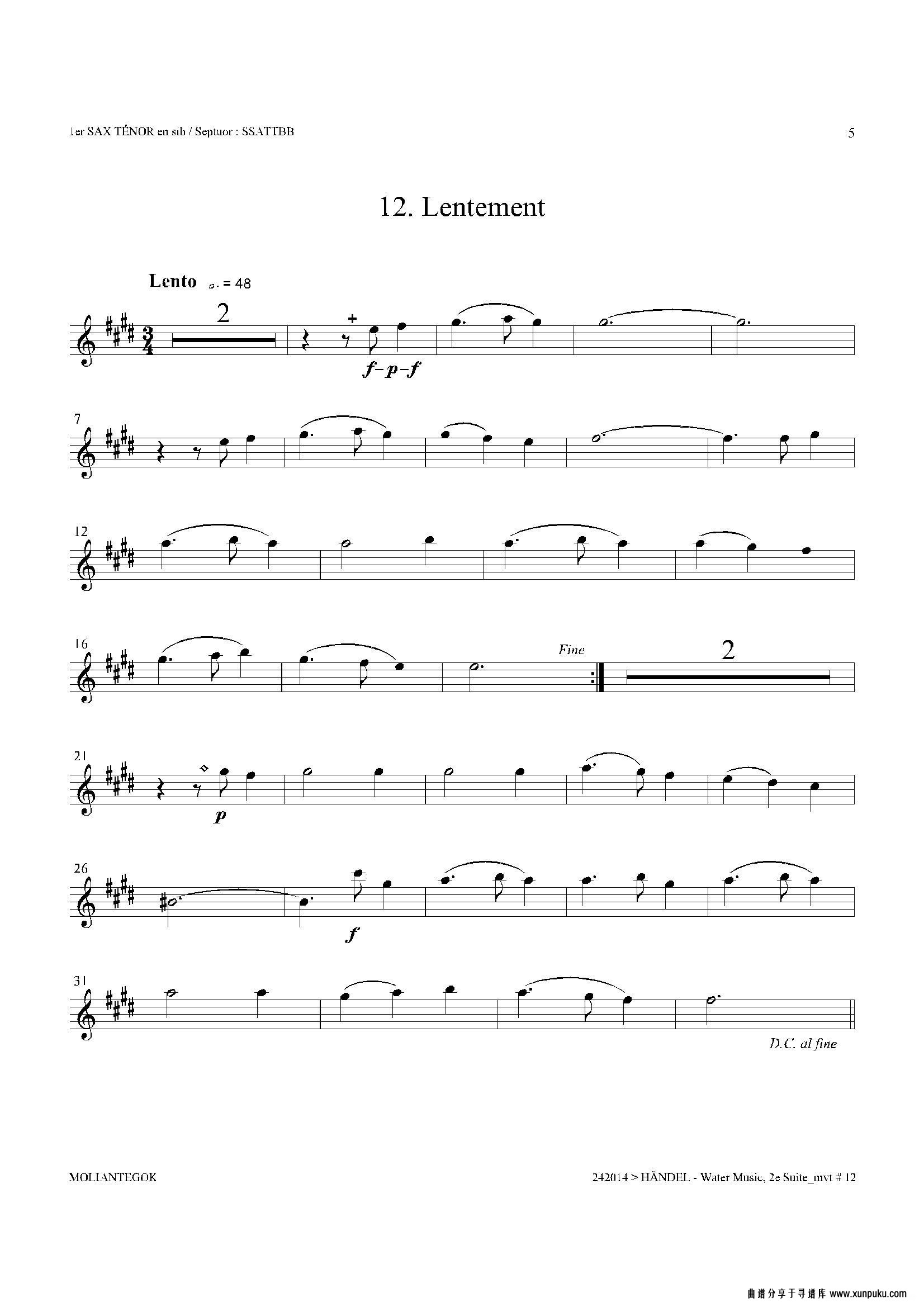water music（hwv.349 no.2）（第一次中音萨克斯）萨克斯谱第6页