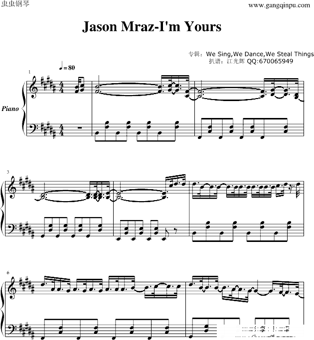 jason mrazi'm yours钢琴谱(钢琴曲)钢琴谱第1页