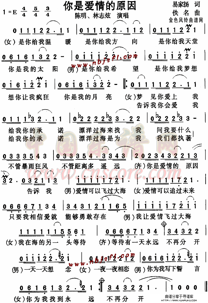 你是爱情的原因简谱