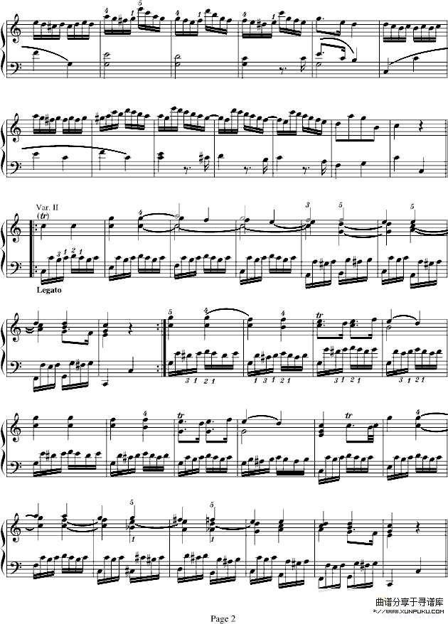 小星星变奏曲K.265(有指法)-莫扎特钢琴谱第2页
