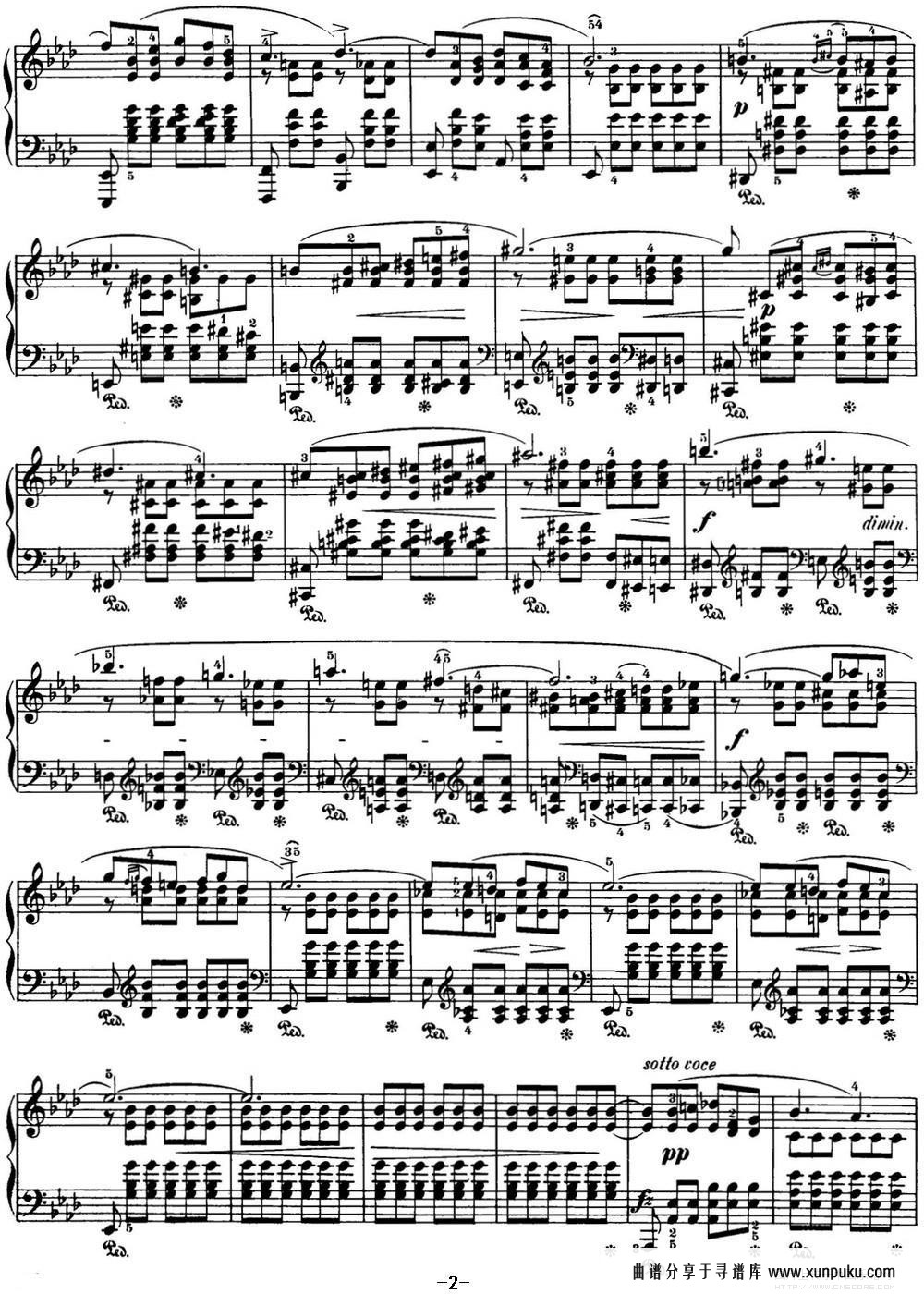 肖邦 24首钢琴前奏曲 Op.28 No.17 降A大调钢琴谱第2页