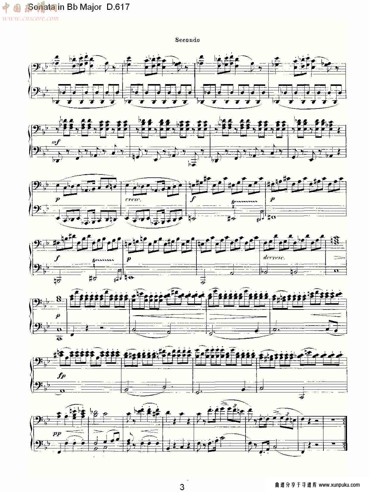 sonata in bb major d.617  bb大调奏鸣曲d.617（一）总谱第3页