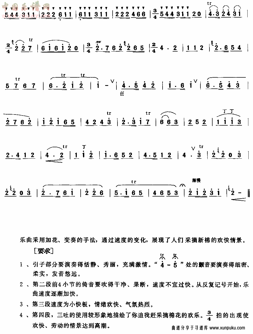 摘棉花笛箫谱第3页