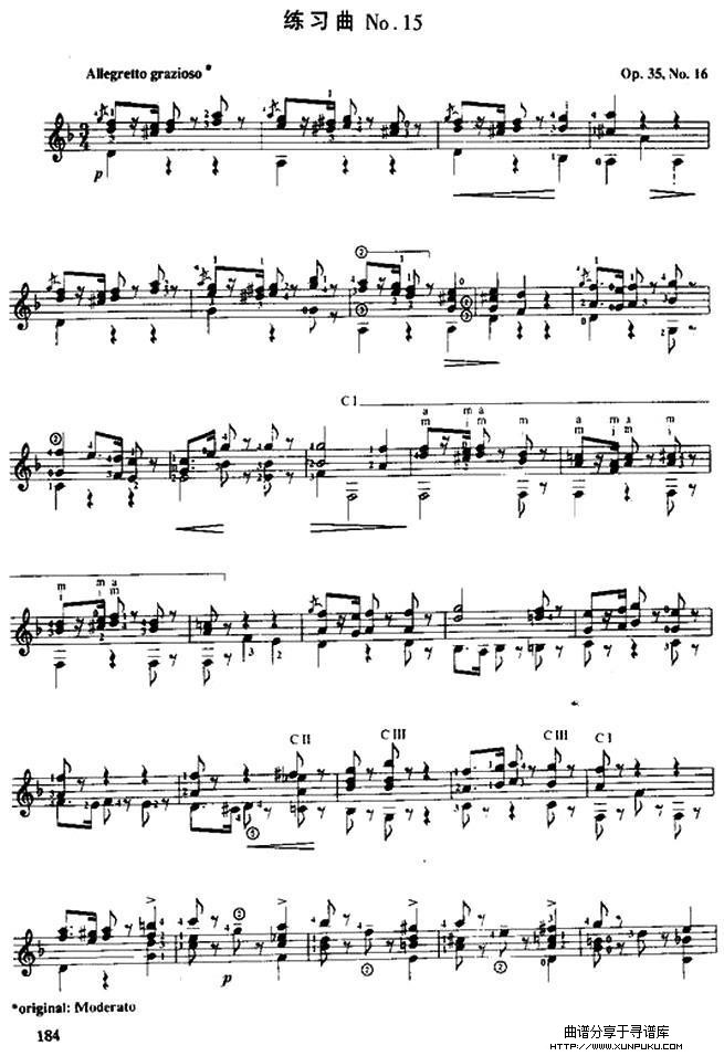 费尔南多·索尔 古典吉他练习曲 no.15（op.35  no.6）吉他谱第1页