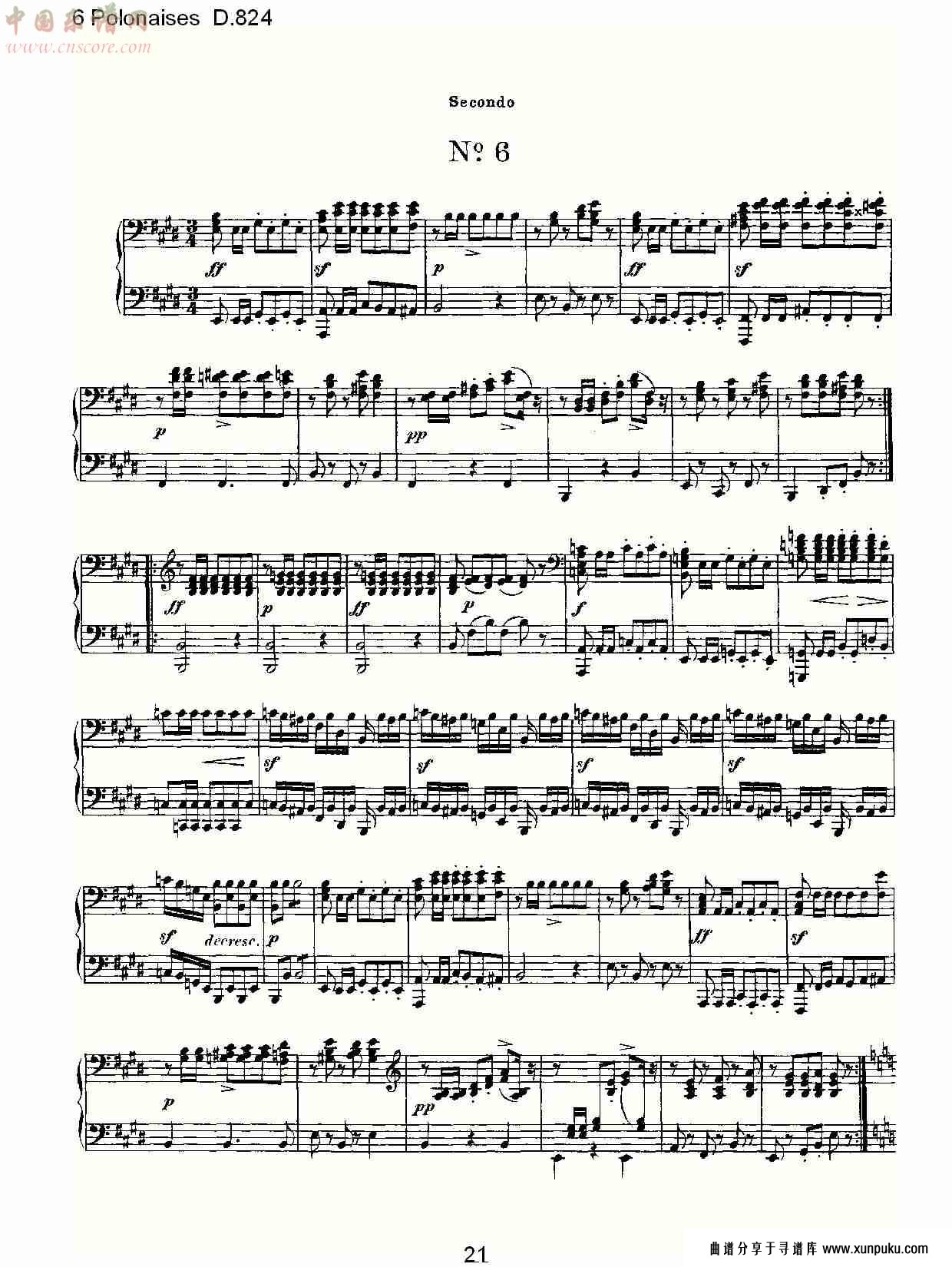 6 polonaises d.824  6波罗乃兹舞曲d.824（五）总谱第1页