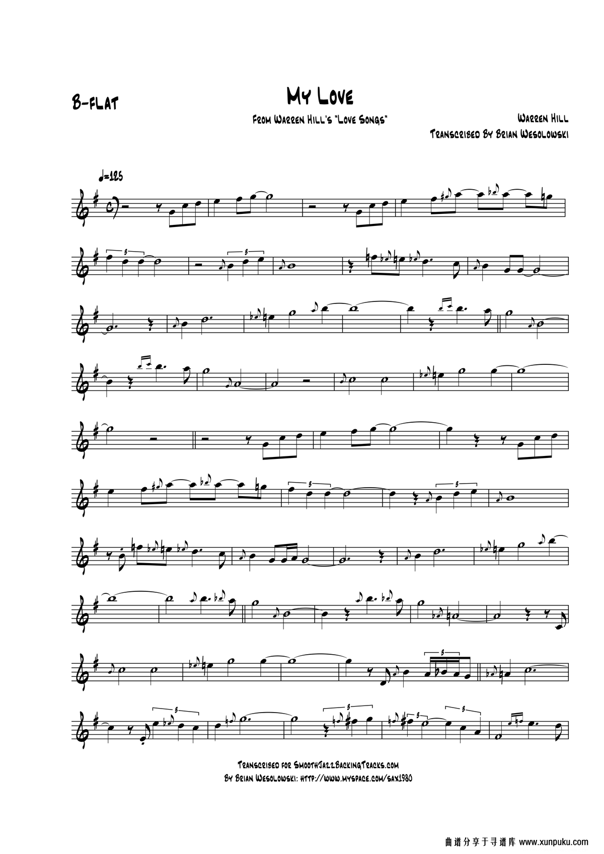 my love（次中音萨克斯）萨克斯谱第1页