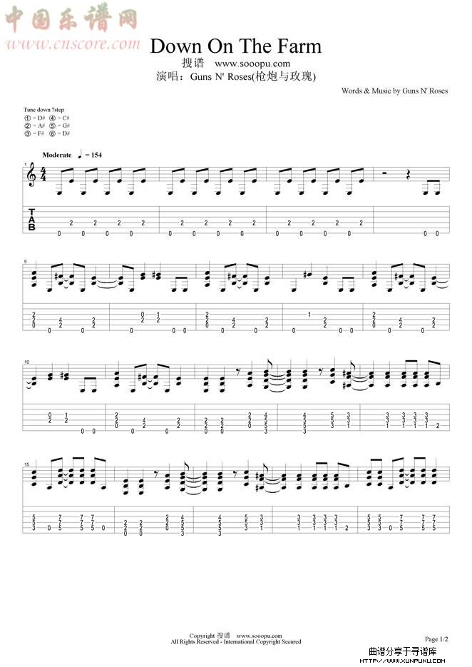 down on the farm吉他谱第1页