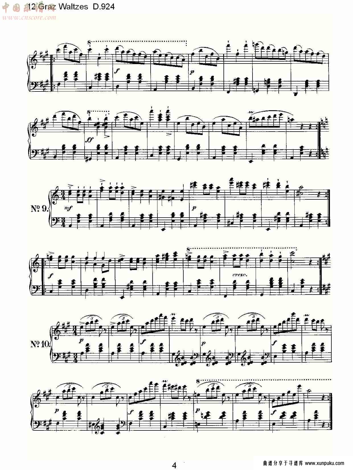 12 graz waltzes d.924  12格拉茨快步舞d.924（一）总谱第4页