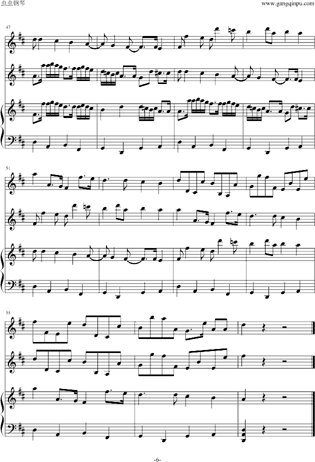 卡农原版（三小提琴一大提琴）钢琴谱(钢琴曲)钢琴谱第6页